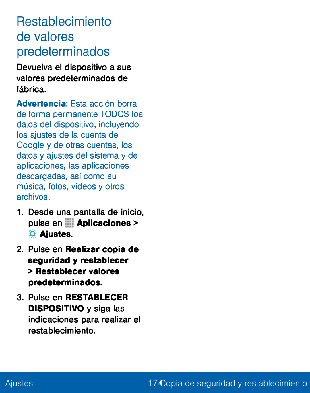 Restablecimiento de valores predeterminados