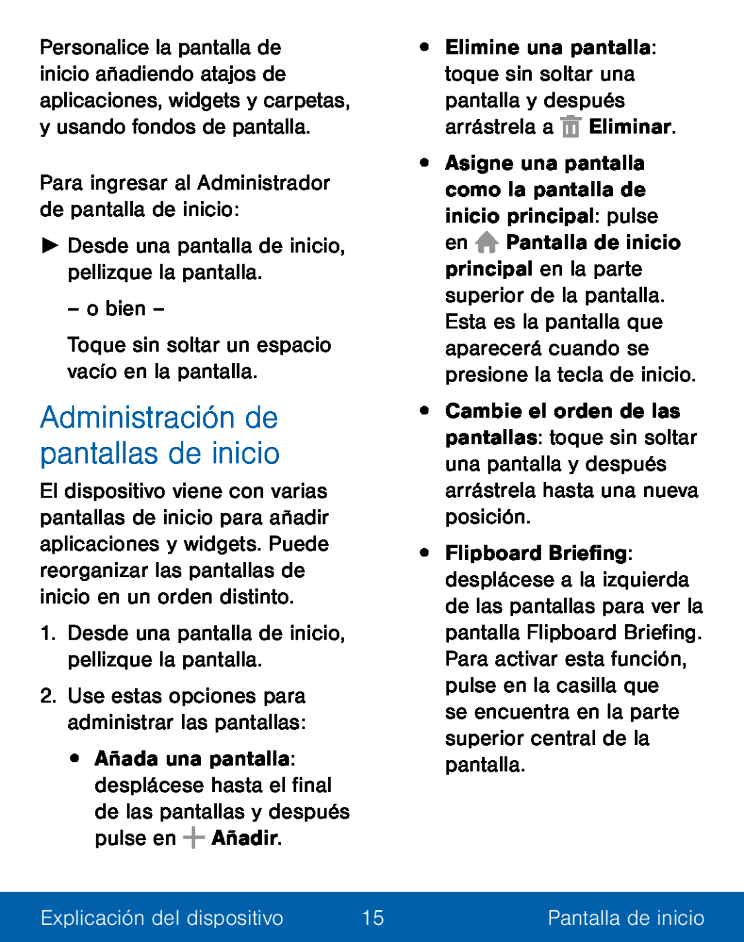 Administración de pantallas de inicio Galaxy S5 TracFone