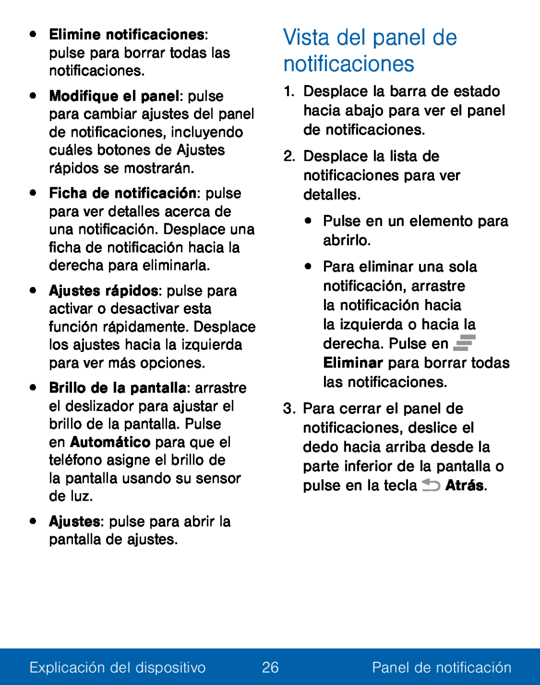 Vista del panel de notificaciones Galaxy S5 TracFone