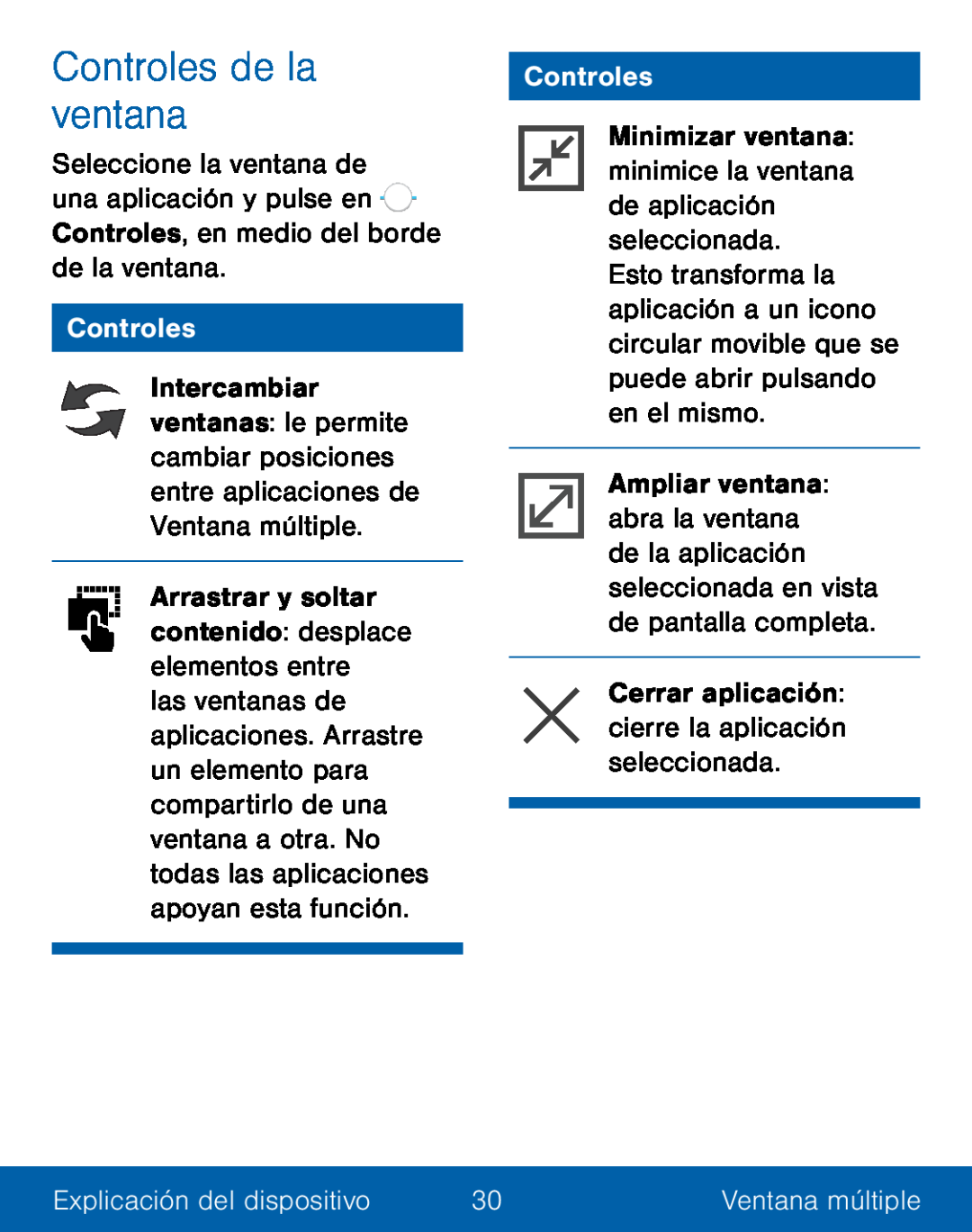 Controles de la ventana Galaxy S5 TracFone