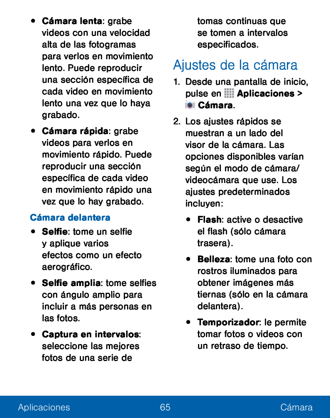 Ajustes de la cámara