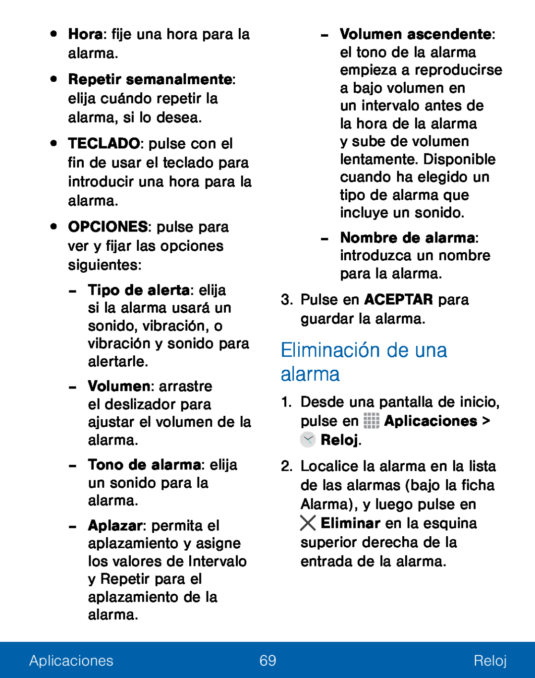 Eliminación de una alarma Galaxy S5 TracFone