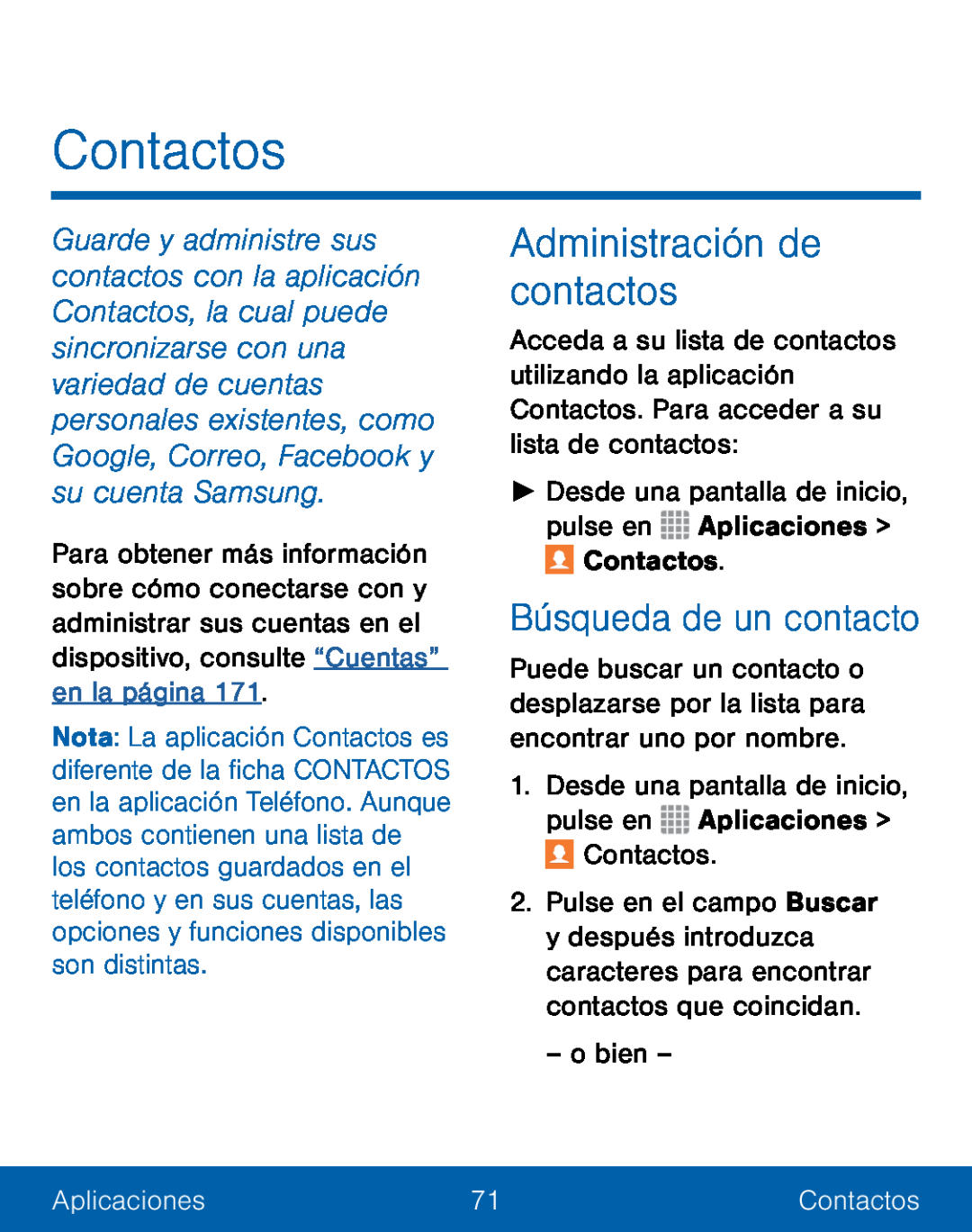 Búsqueda de un contacto Administración de contactos