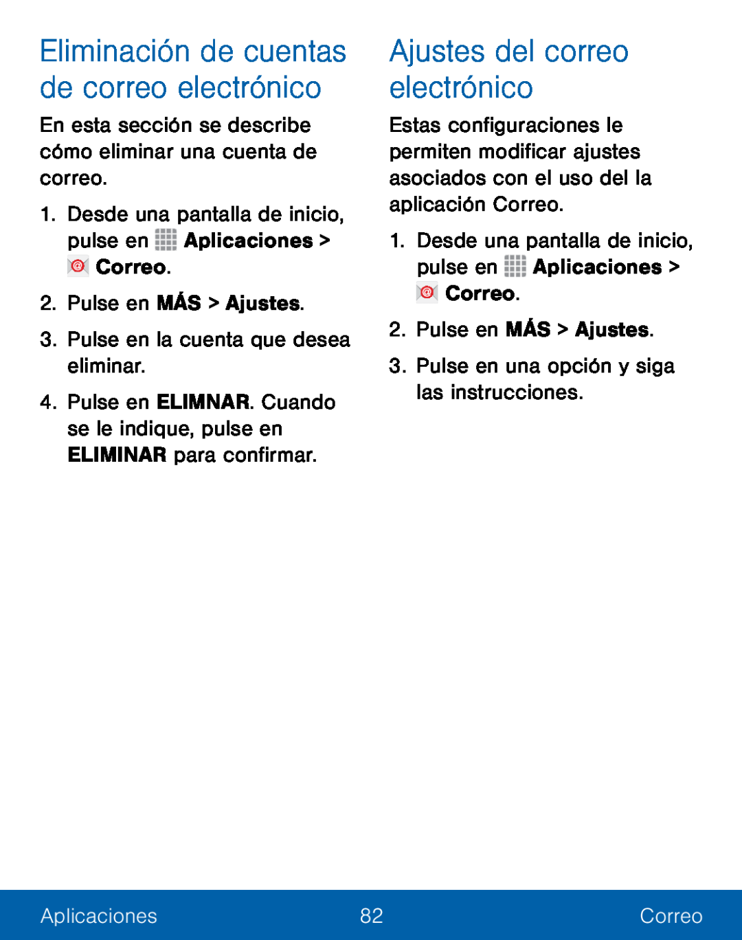 Eliminación de cuentas de correo electrónico Ajustes del correo electrónico