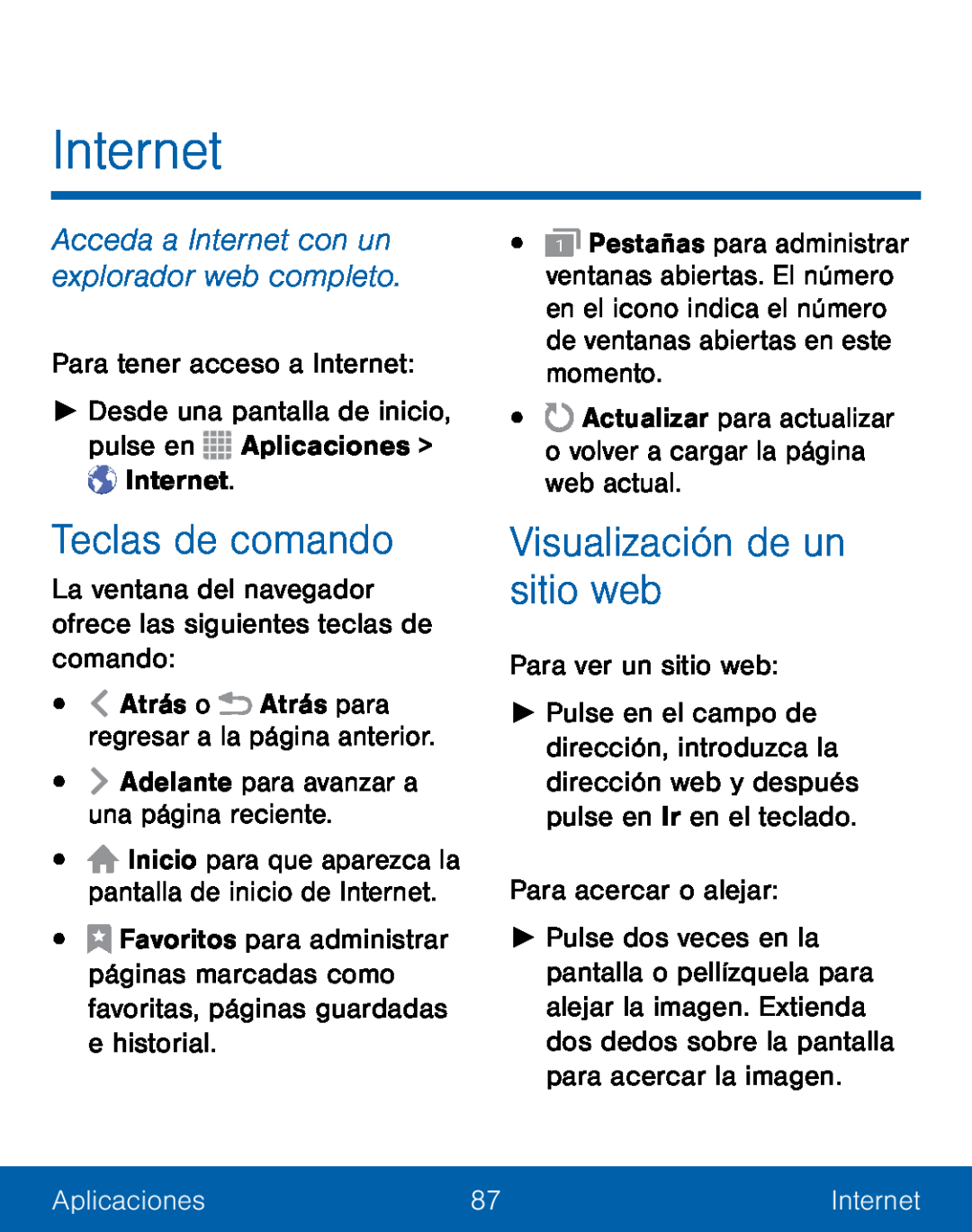 Visualización de un sitio web Galaxy S5 TracFone