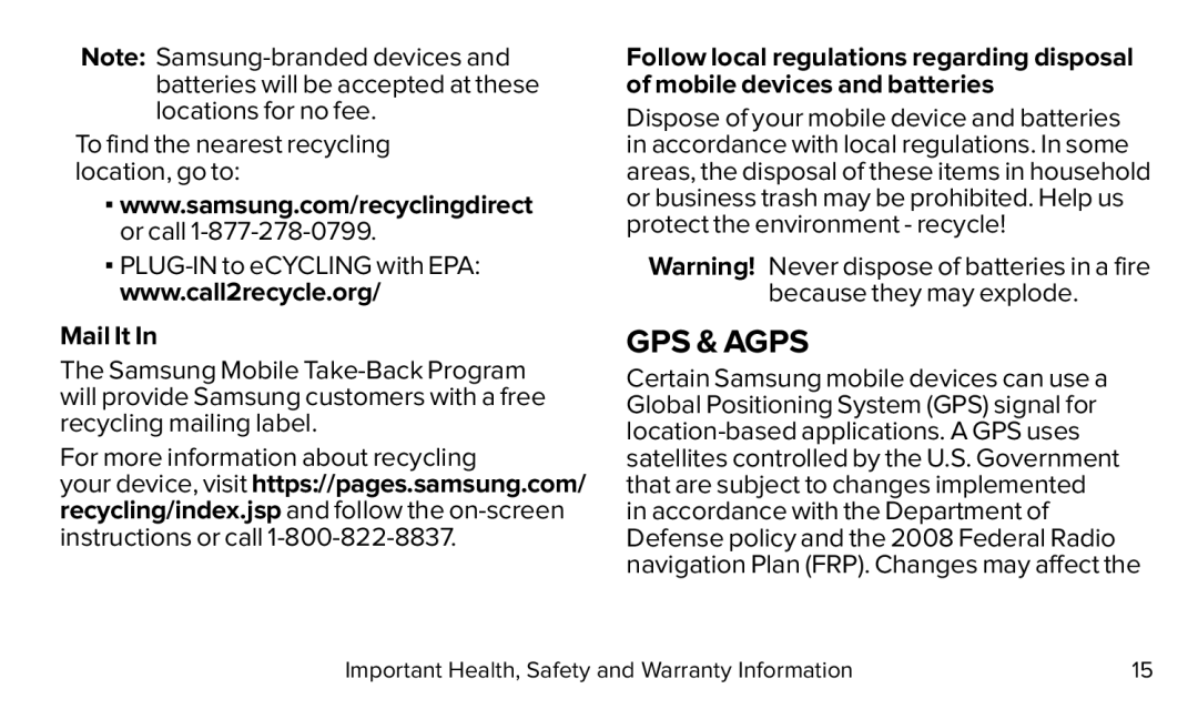 ▪▪PLUG-INto eCYCLING with EPA: www.call2recycle.org Galaxy S5 Virgin Mobile