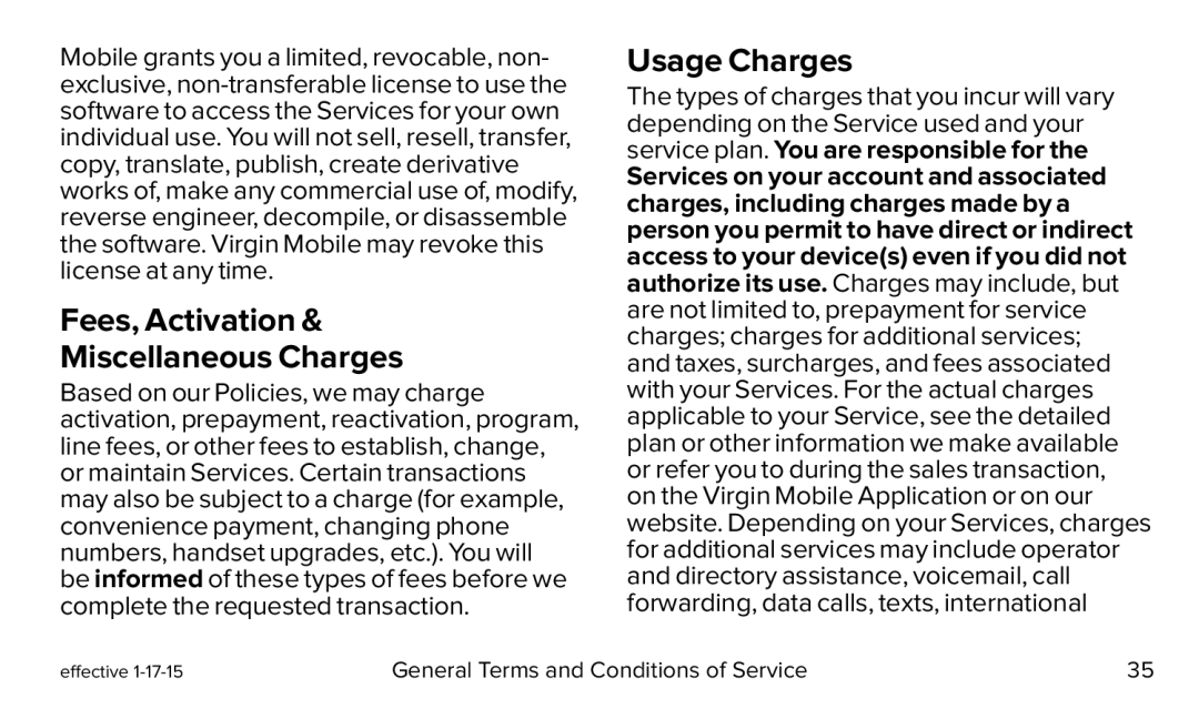 Fees, Activation & Miscellaneous Charges