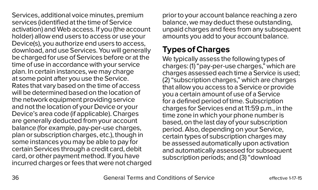 Types of Charges Galaxy S5 Virgin Mobile