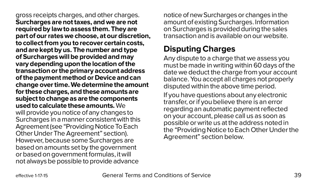 gross receipts charges, and other charges Disputing Charges