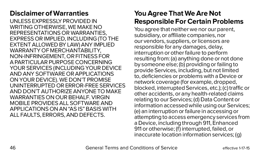 Disclaimer of Warranties Galaxy S5 Virgin Mobile