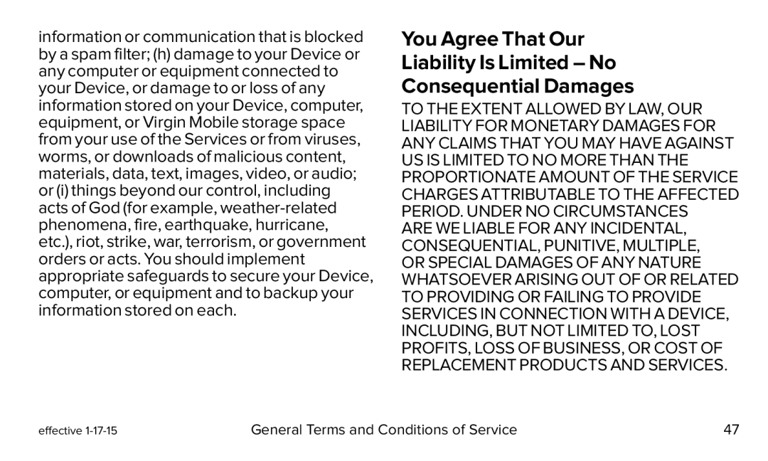 Consequential Damages Galaxy S5 Virgin Mobile