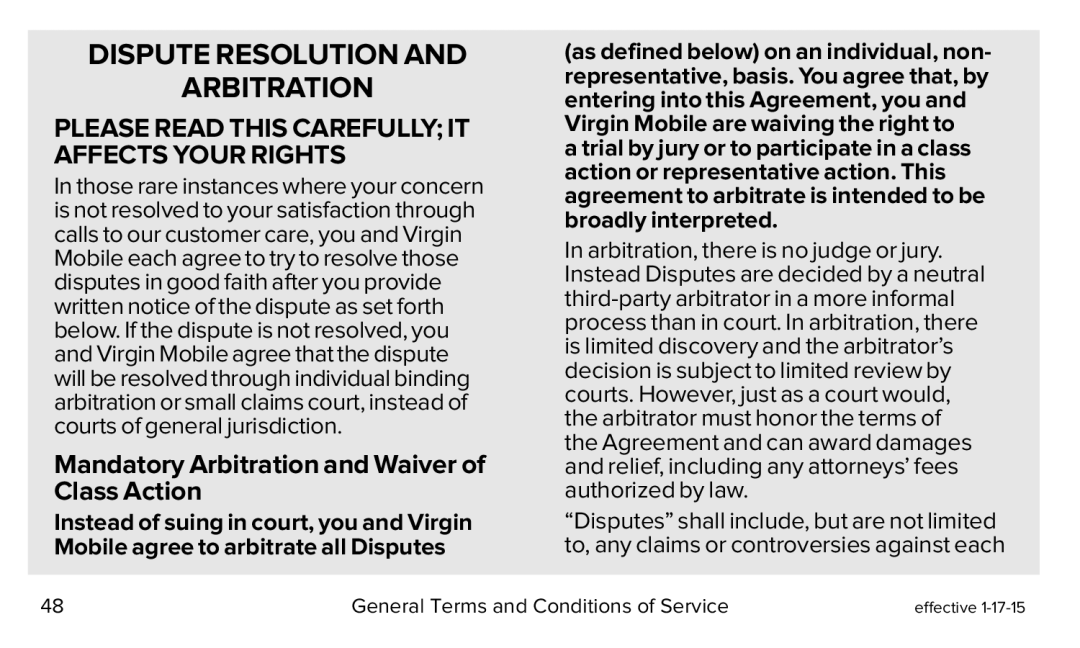 PLEASE READ THIS CAREFULLY; IT AFFECTS YOUR RIGHTS Galaxy S5 Virgin Mobile