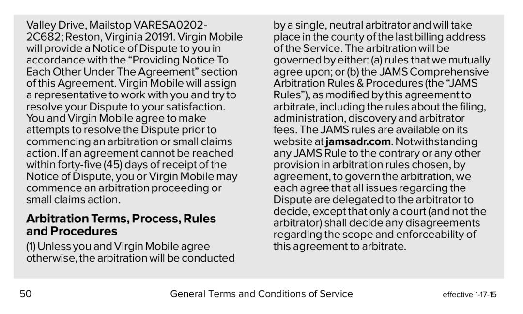 Arbitration Terms, Process, Rules and Procedures Galaxy S5 Virgin Mobile