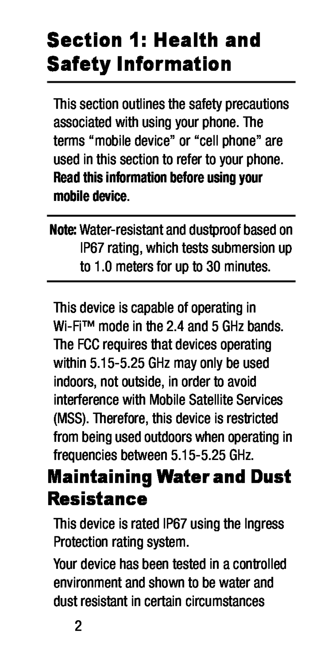 Section 1: Health and Safety Information Galaxy S5 Mini AT&T