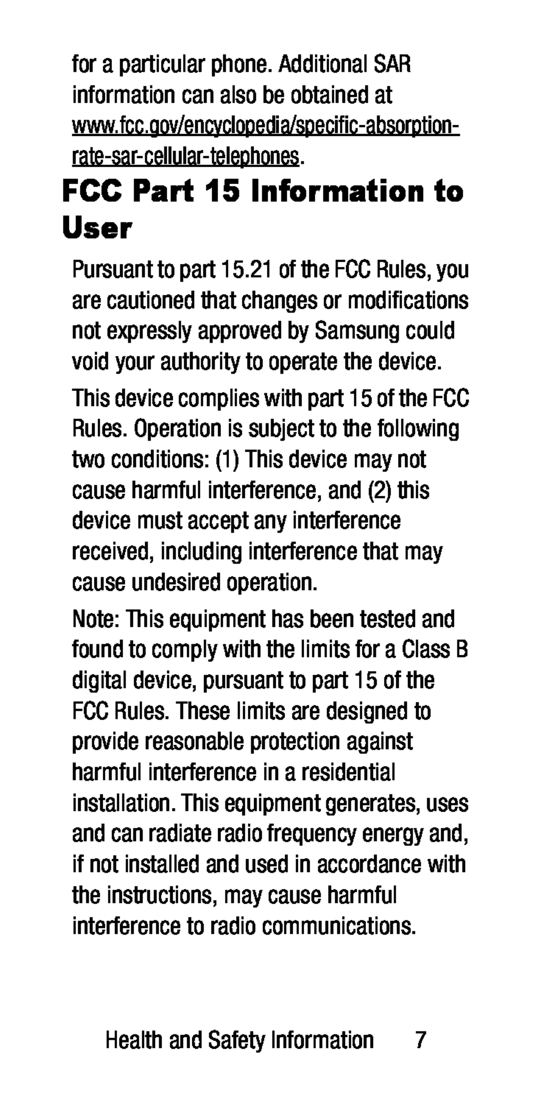 FCC Part 15 Information to User Galaxy S5 Mini AT&T