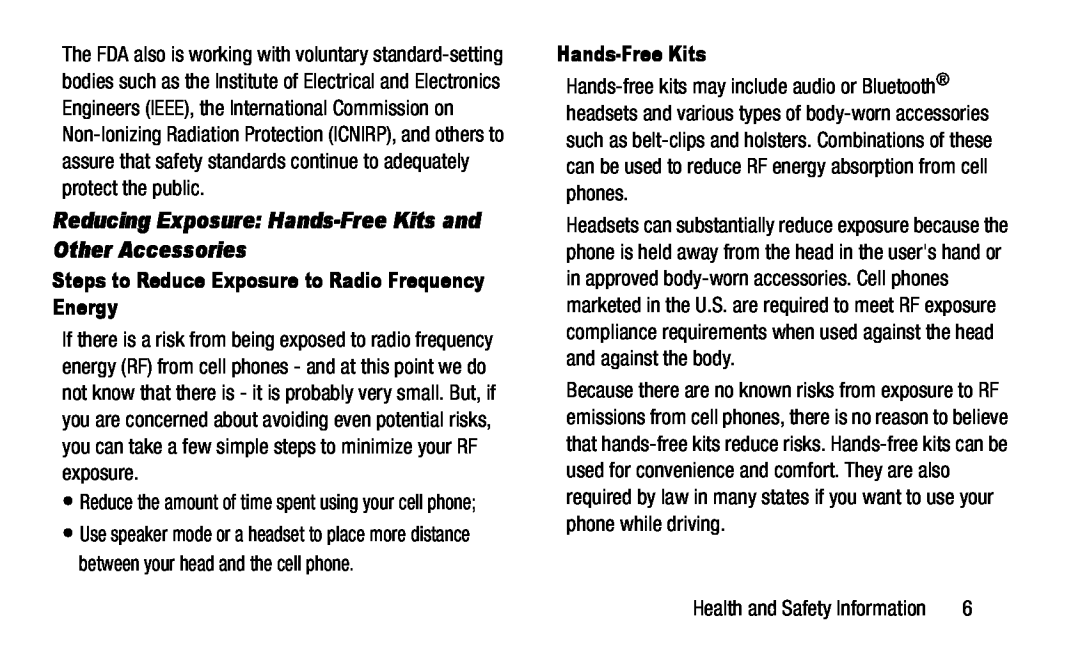 Reducing Exposure: Hands-FreeKits and Other Accessories Galaxy S4 AT&T