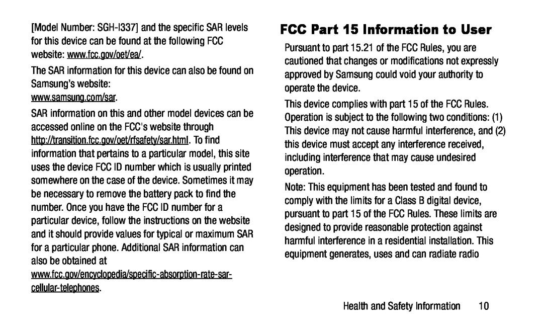 FCC Part 15 Information to User Galaxy S4 AT&T