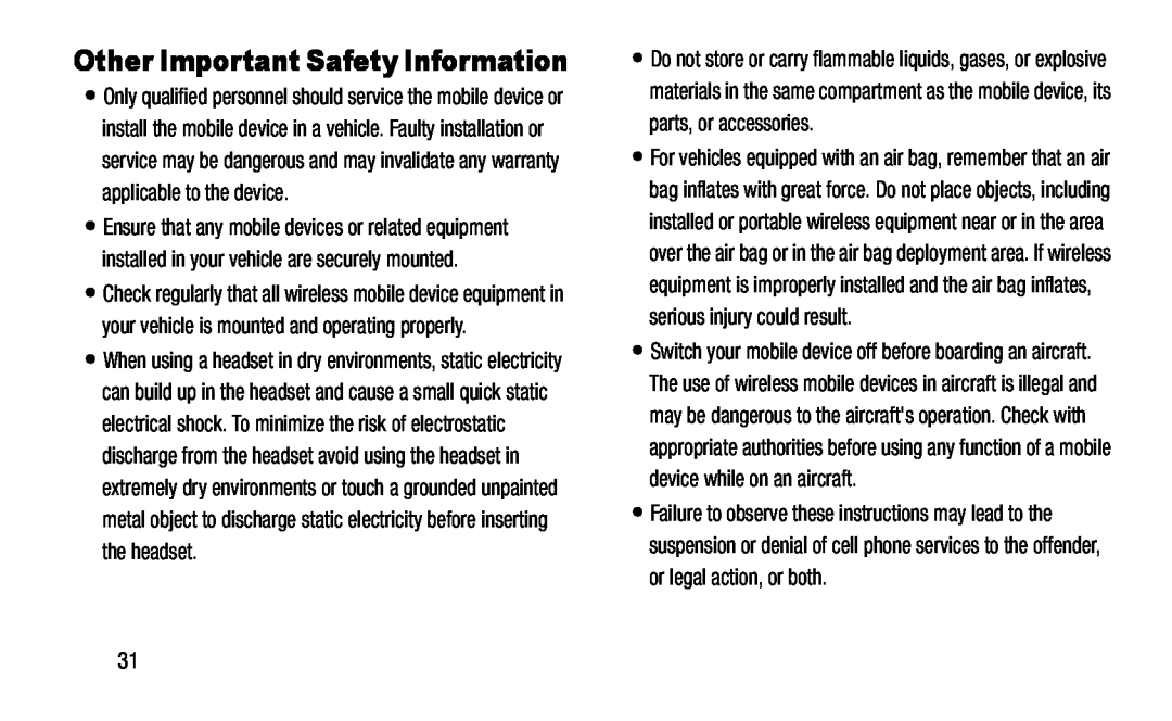 Other Important Safety Information Galaxy S4 AT&T