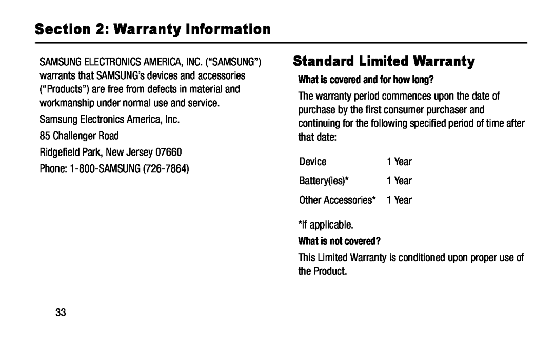 Section 2: Warranty Information Galaxy S4 AT&T