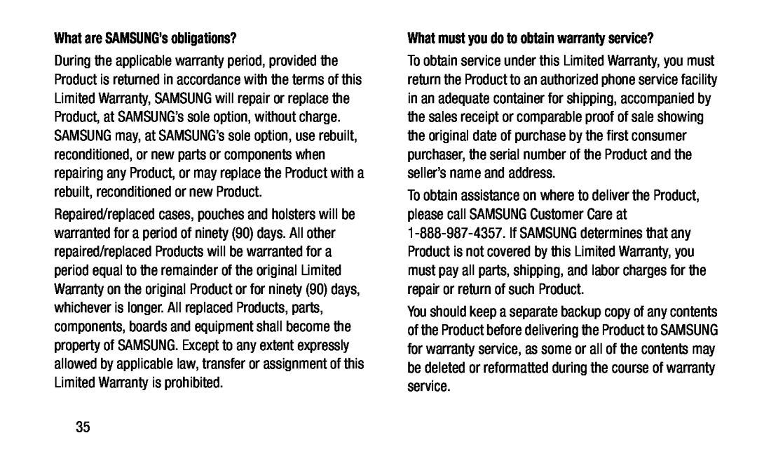 What must you do to obtain warranty service What are SAMSUNG’s obligations