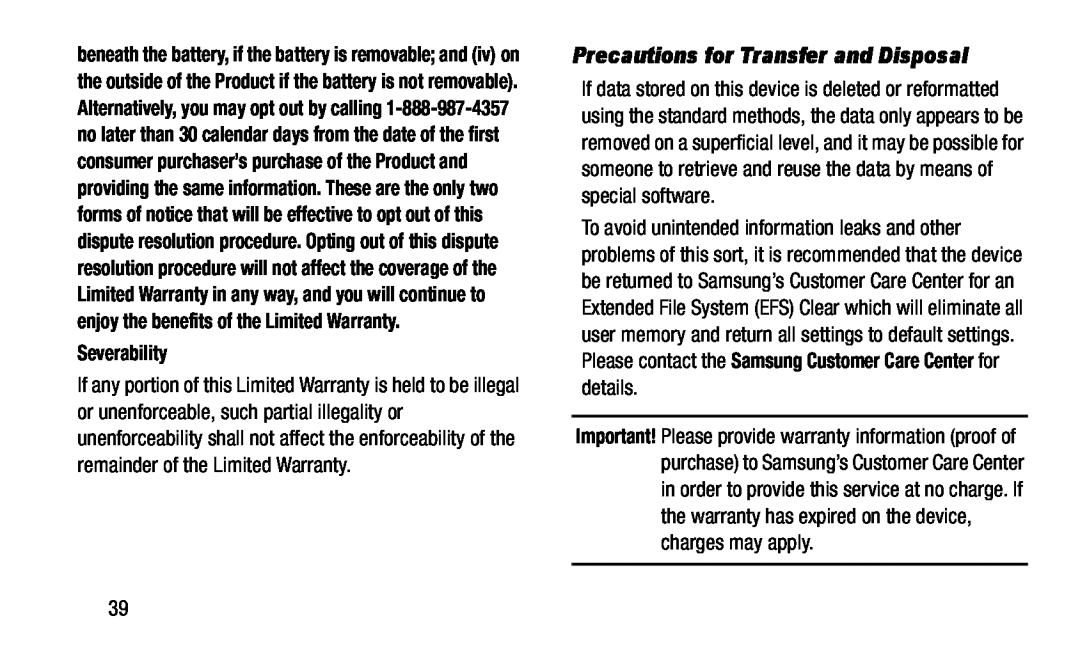 Severability Precautions for Transfer and Disposal