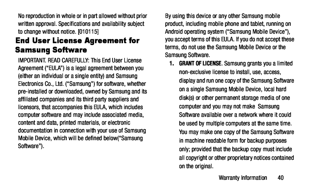 End User License Agreement for Samsung Software Galaxy S4 AT&T