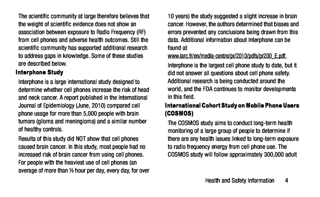 International Cohort Study on Mobile Phone Users (COSMOS) Galaxy S4 AT&T