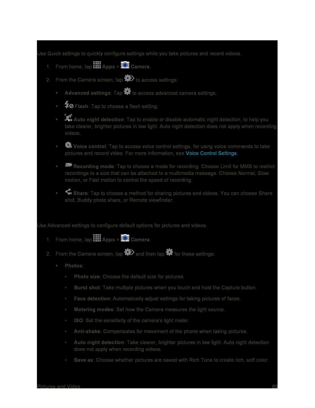 Advanced Camera Settings Galaxy S4 Sprint