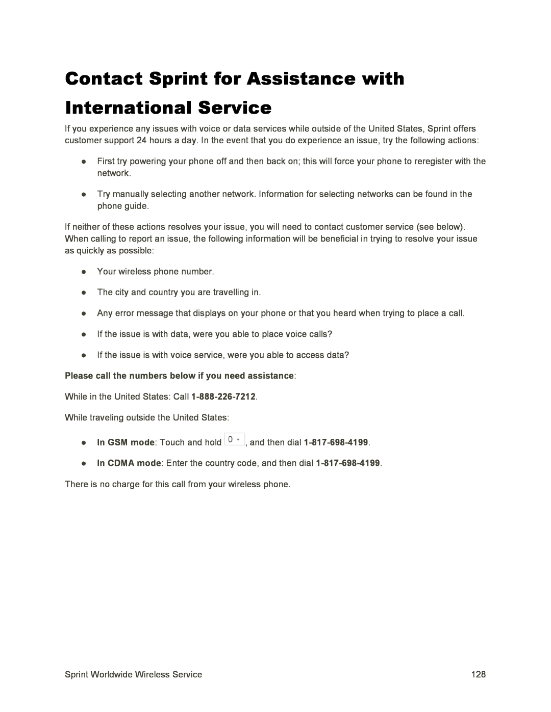 Contact Sprint for Assistance with International Service