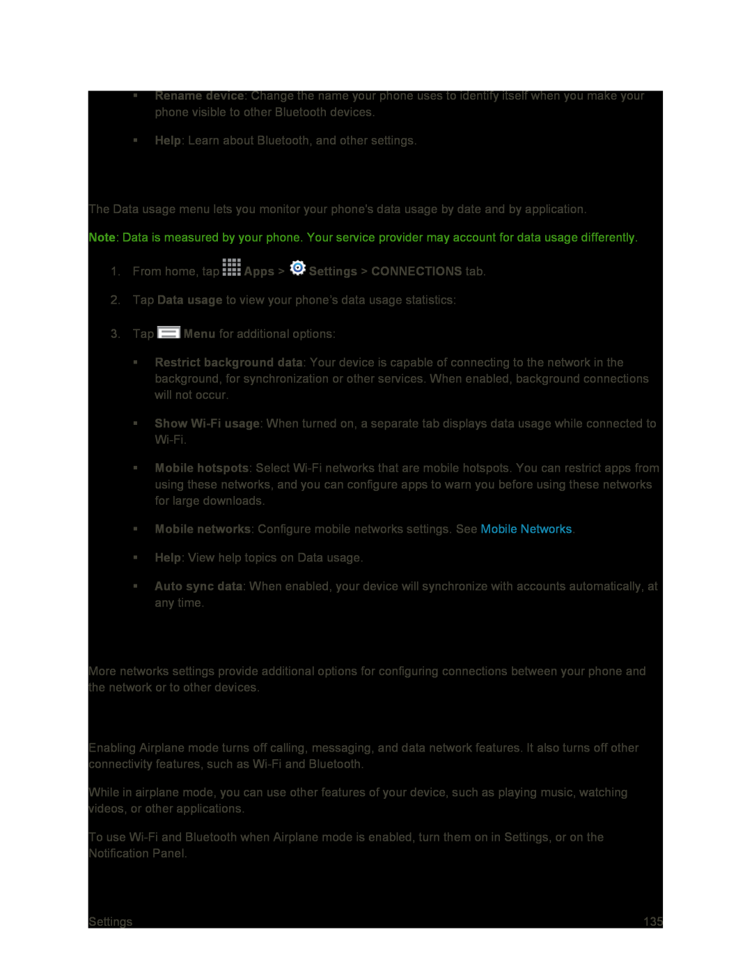 Airplane Mode Data Usage Settings