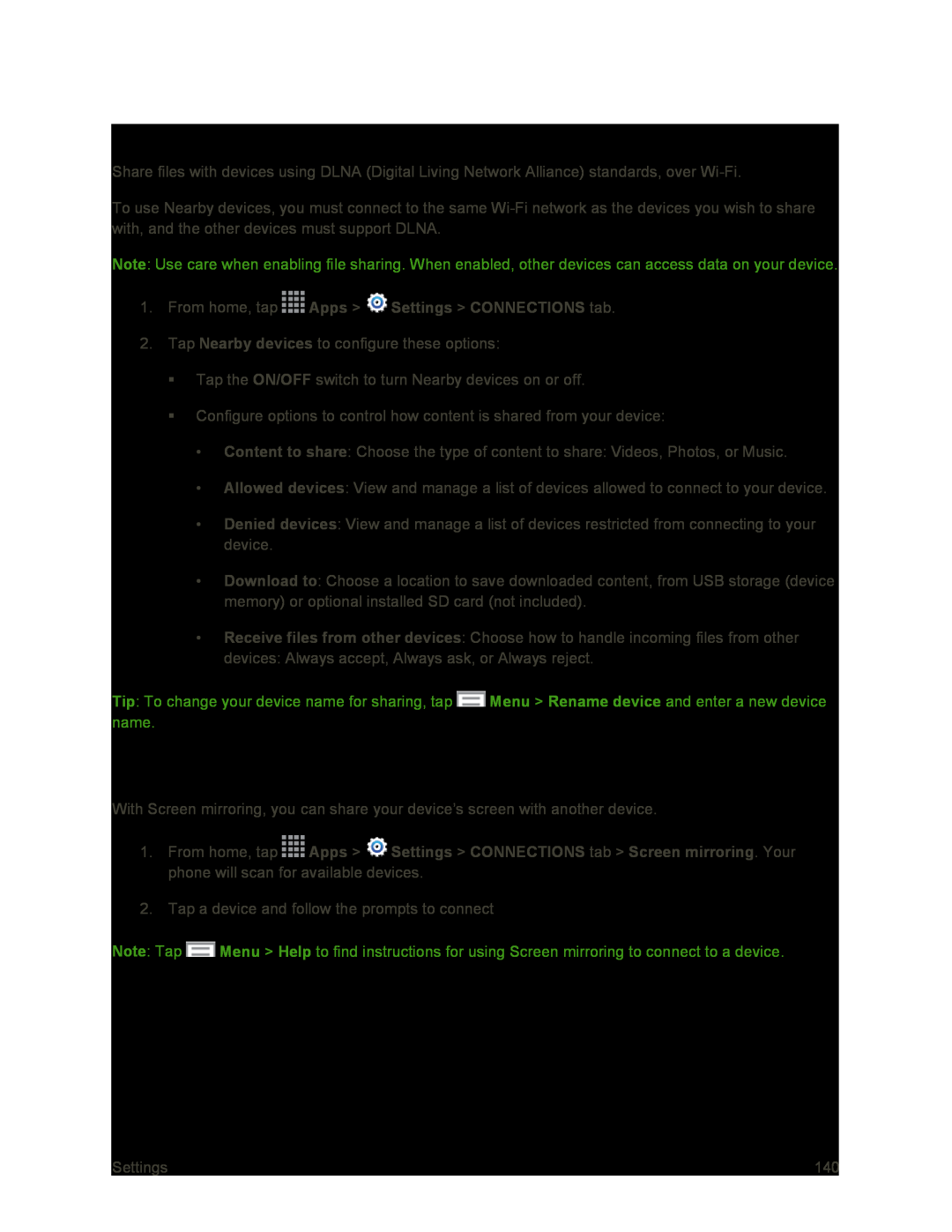 Nearby Devices Settings Galaxy S4 Sprint