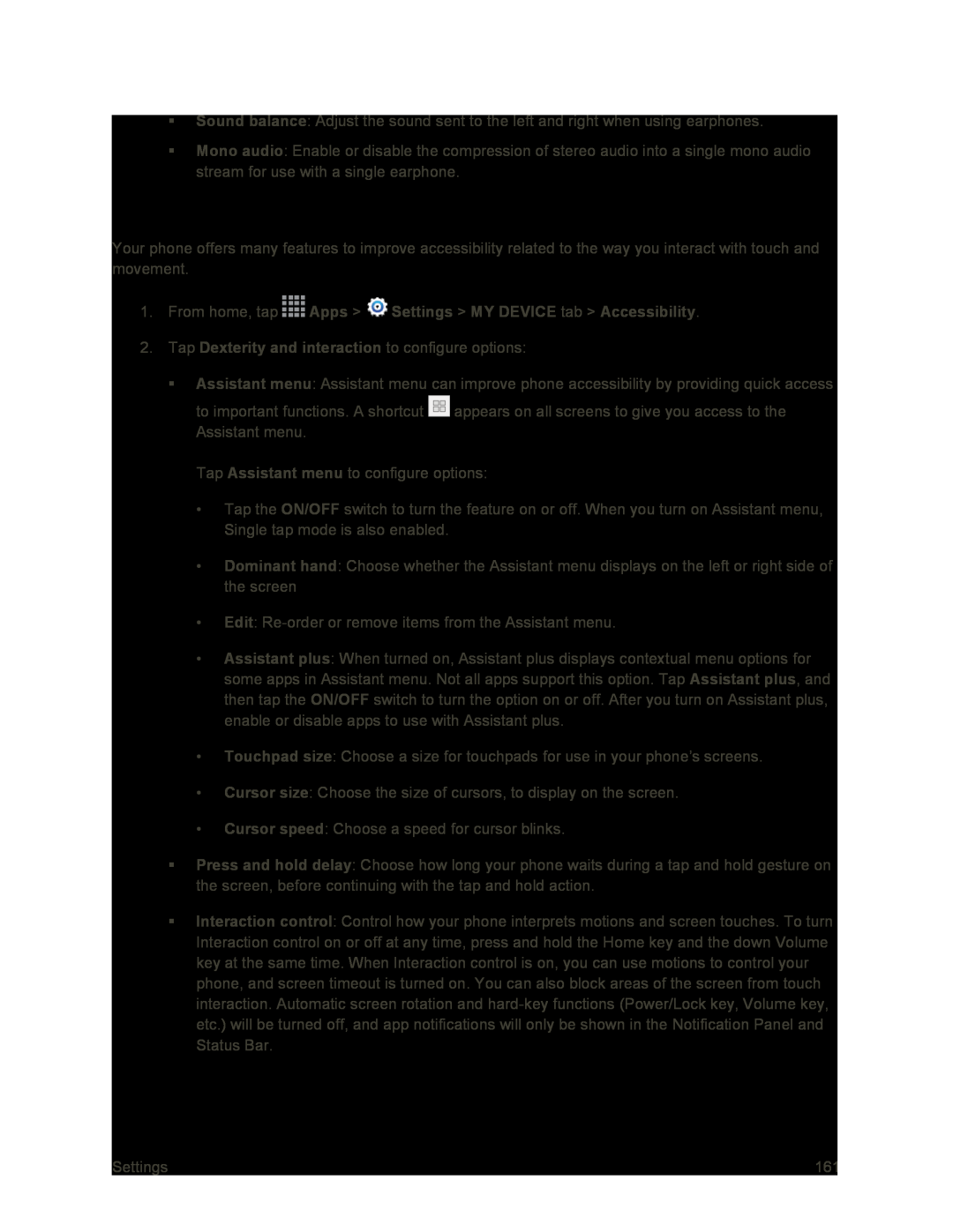 Dexterity and Interaction Settings Galaxy S4 Sprint