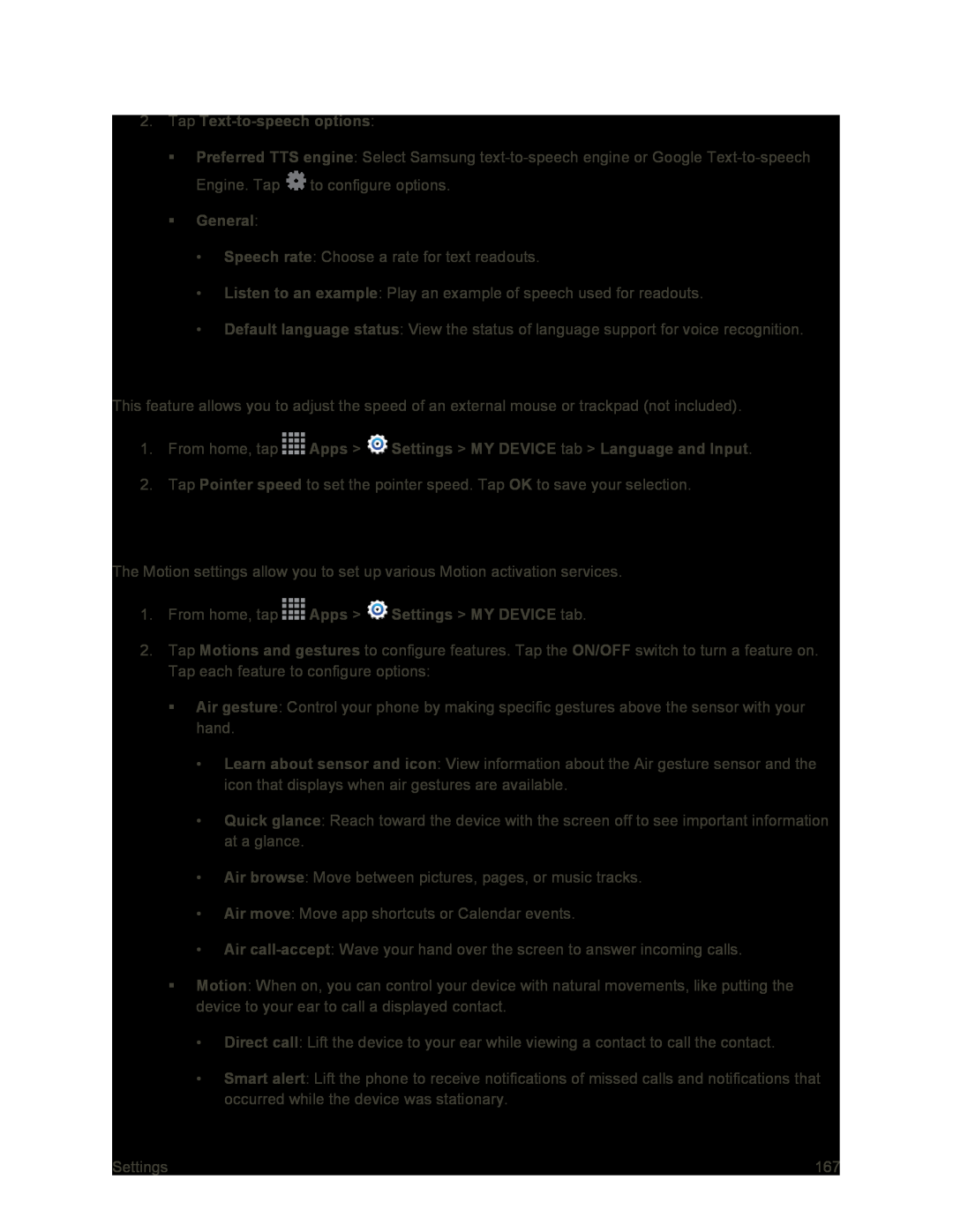 Pointer Speed Motions and Gestures Settings