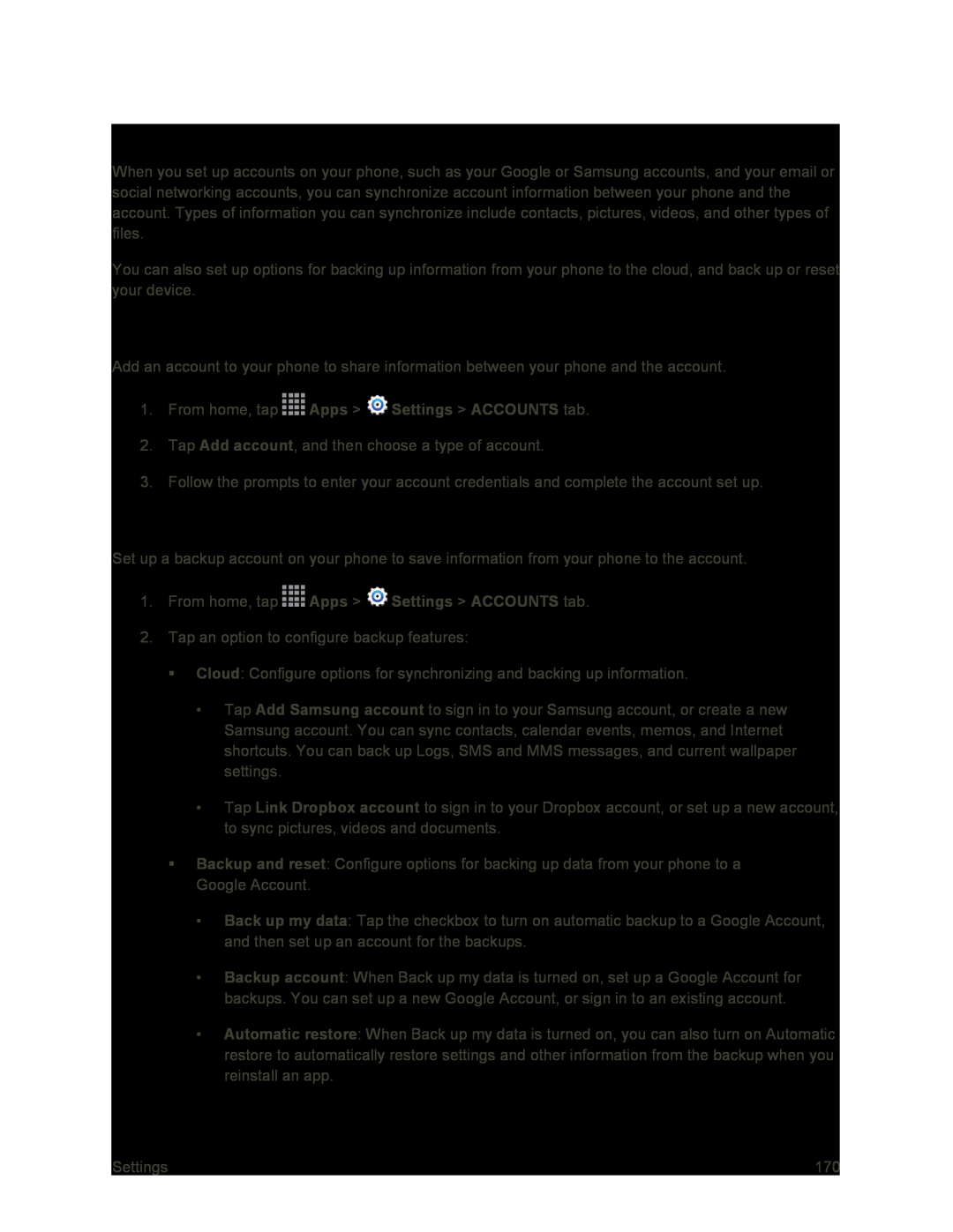 Accounts Settings Galaxy S4 Sprint