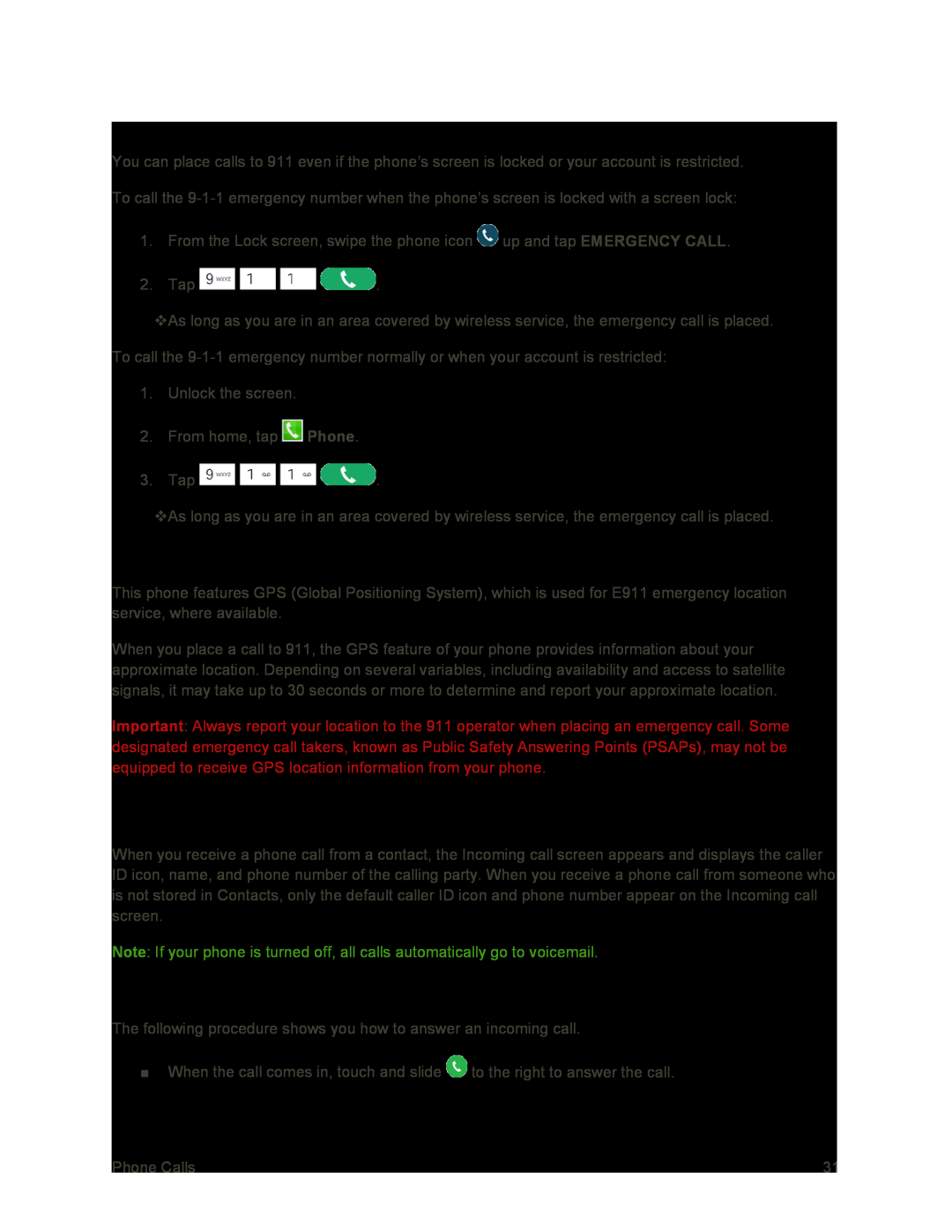 Enhanced 911 (E911) Information Call Emergency Numbers