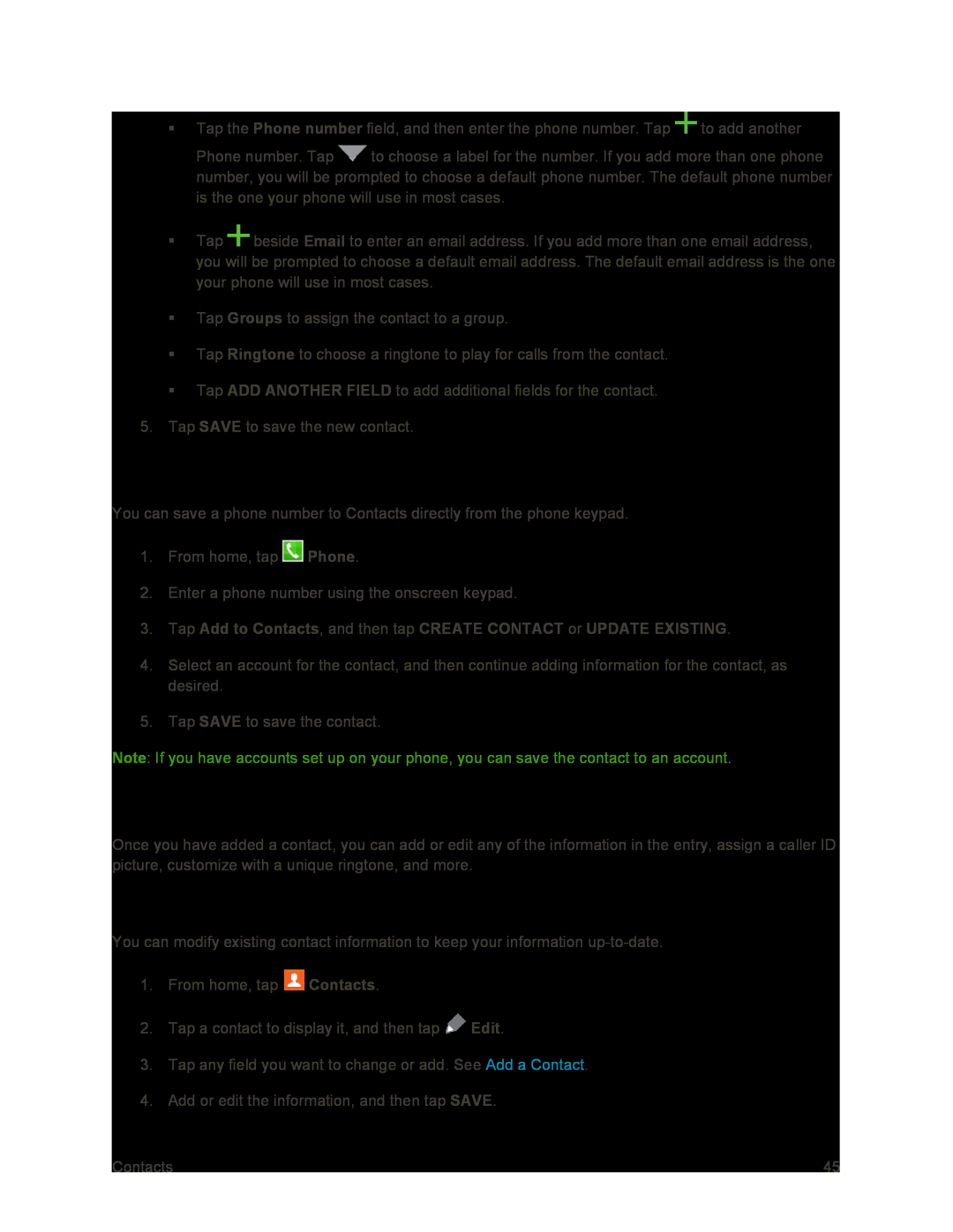 Add or Edit Information for a Contact Galaxy S4 Sprint