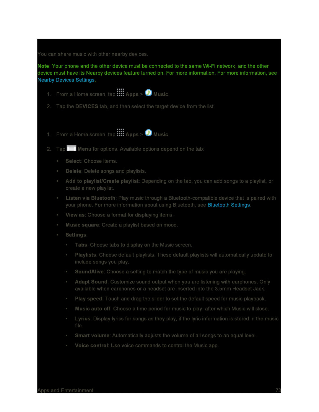 Music Options and Settings Galaxy S4 Sprint