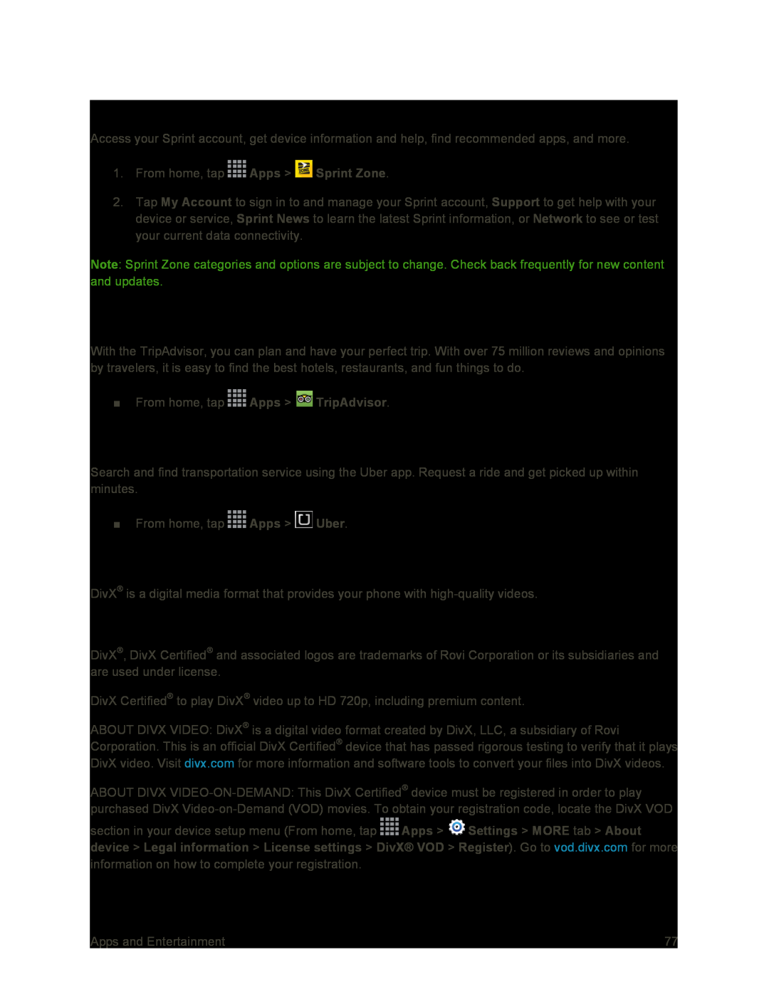 DivX Legal Information Galaxy S4 Sprint