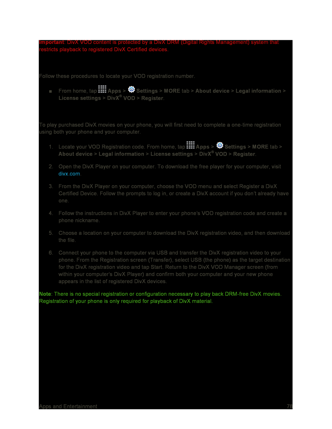 Register Your DivX Device for VOD Playback of Purchased Movies Galaxy S4 Sprint