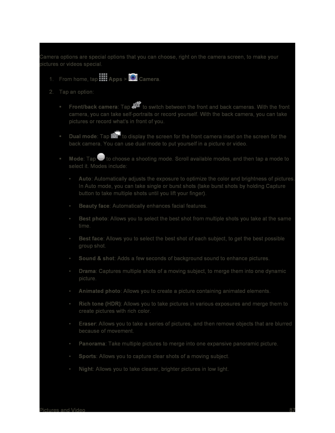 Camera Options Galaxy S4 Sprint