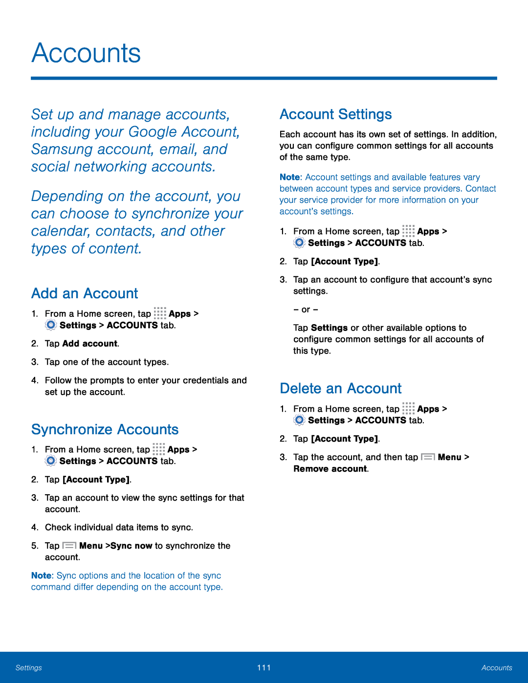 Add an Account Synchronize Accounts