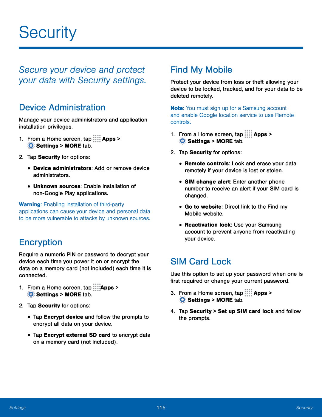 Secure your device and protect your data with Security settings Galaxy S4 Unlocked