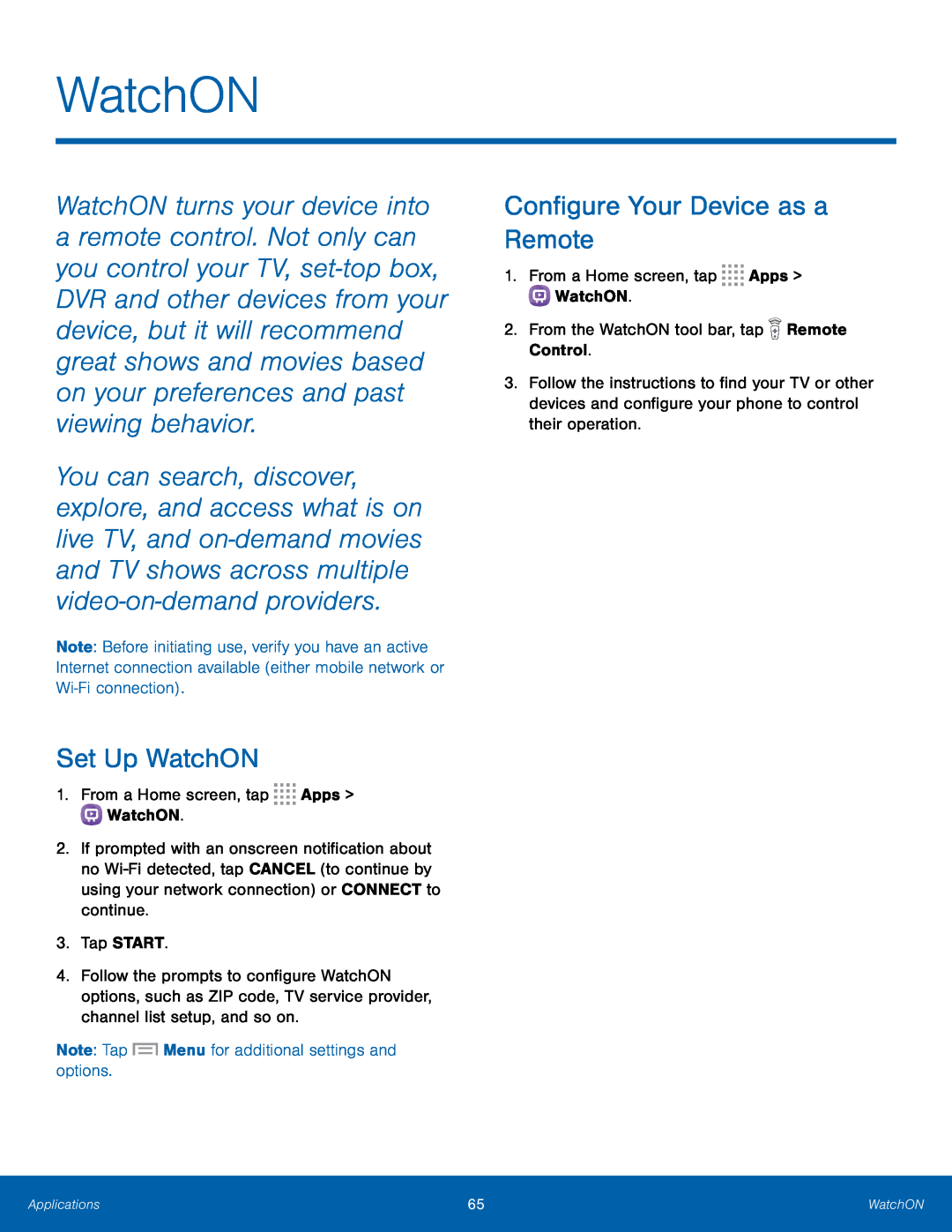 Set Up WatchON Configure Your Device as a Remote