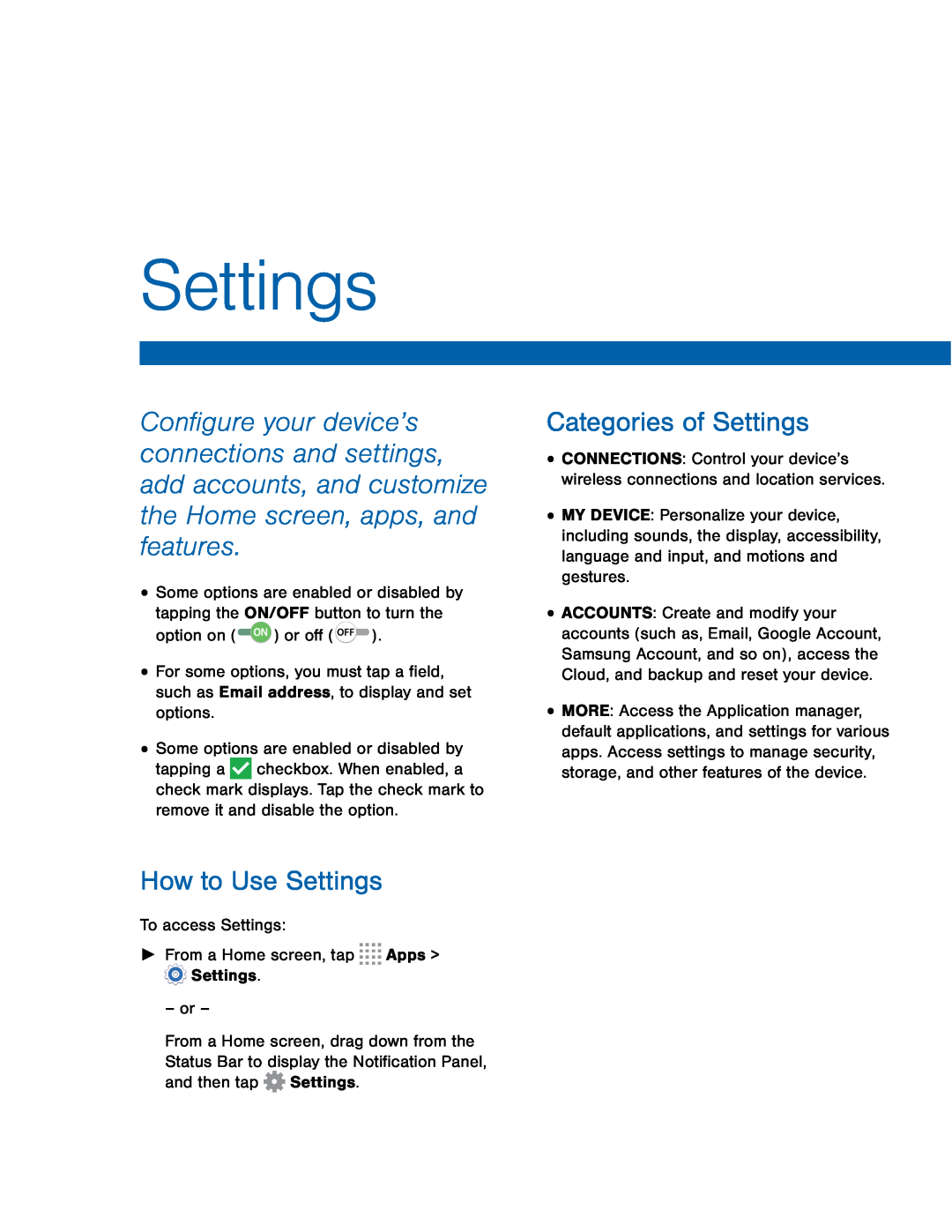 How to Use Settings Categories of Settings