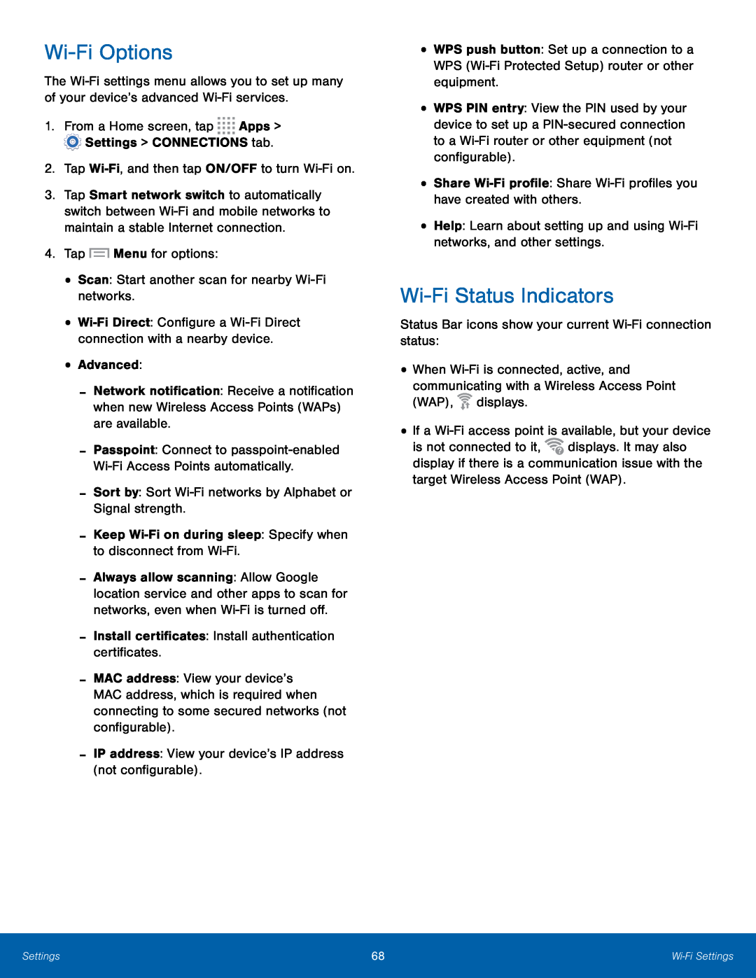 Wi-FiOptions Wi-FiStatus Indicators