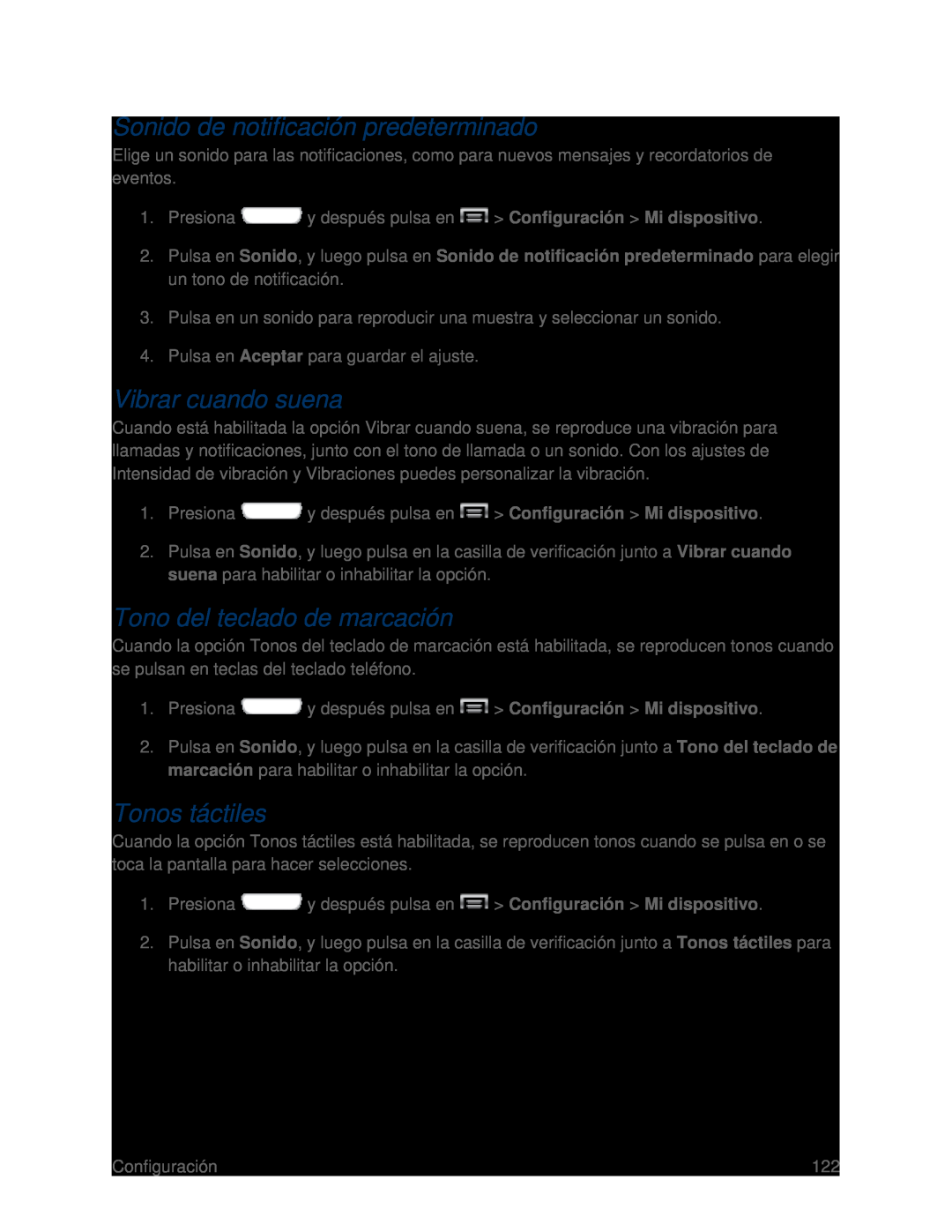 Sonido de notificación predeterminado Vibrar cuando suena