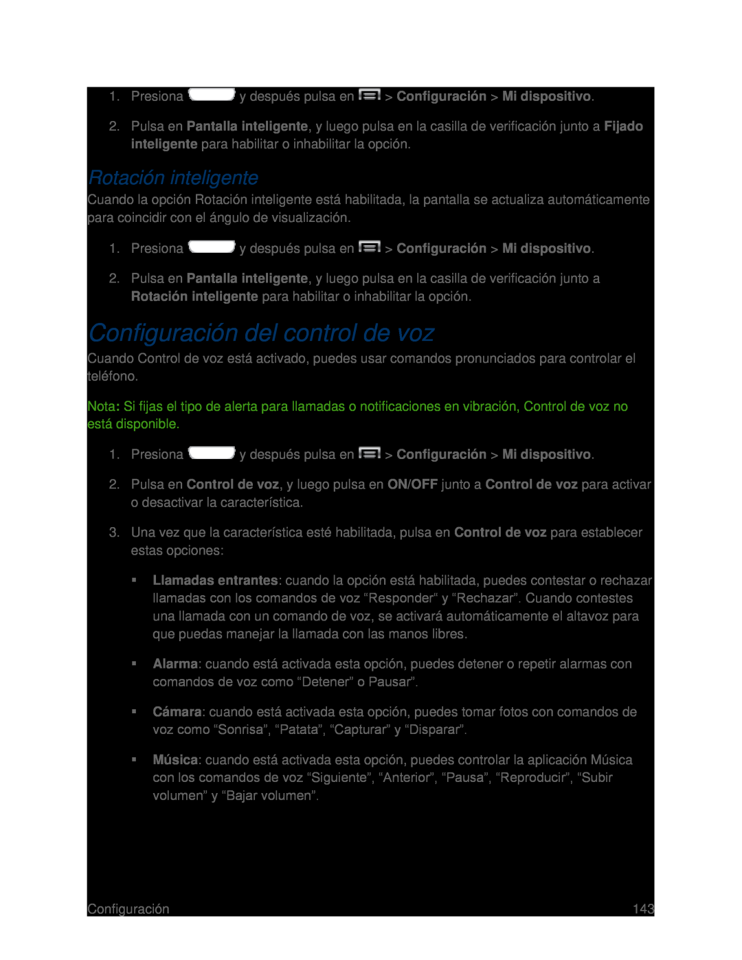 Rotación inteligente Configuración del control de voz