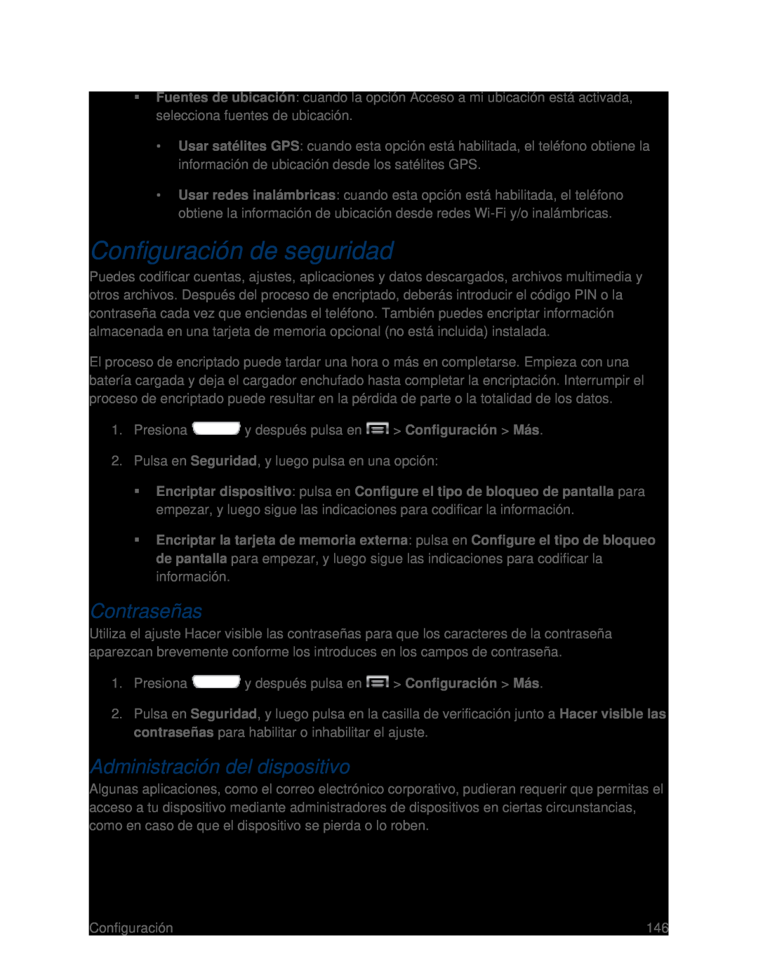 Contraseñas Administración del dispositivo