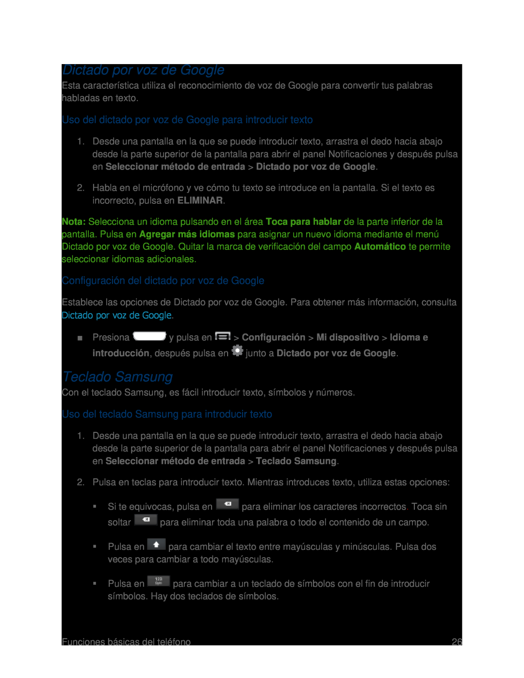 Uso del dictado por voz de Google para introducir texto Configuración del dictado por voz de Google