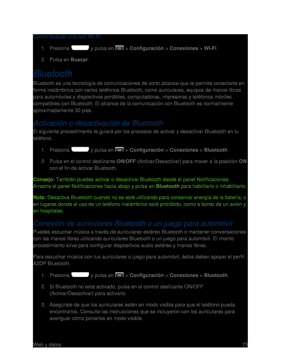 Cómo buscar una red Wi-Fi Activación o desactivación de Bluetooth